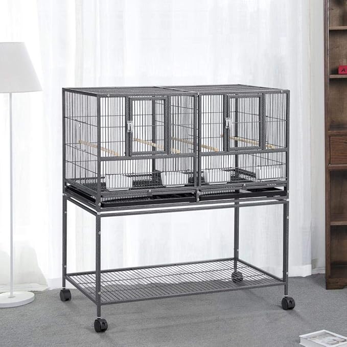 Topeakmart Divided Breeder Parakeet Canary Lovebird Finch Budgie Bird Cages W/Rolling Stand 1 Pack