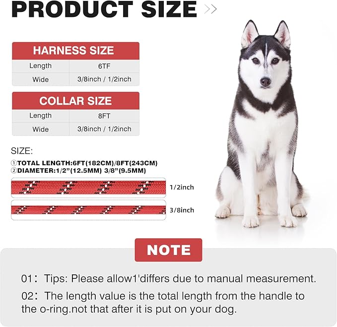 Lynxking No Pull Rope Dog Harness No Pull Reflective Leash Harness Collar 3 in 1 Dog Halter Harnesses Adjustable for Large Giant Dog (Red, Extra Large(up to 80Ibs) 10ft*1/2")