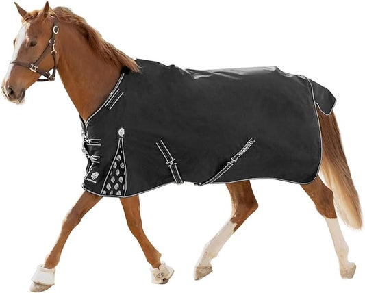 Equinavia Norse Lightweight 100g Fill Horse Rain Blanket | Waterproof Turnout Sheet - Black - 66 in - Black - 66 in