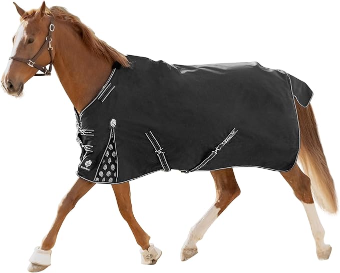 Equinavia Norse Lightweight 100g Fill Horse Rain Blanket | Waterproof Turnout Sheet - Black - 66 in - Black - 72 in