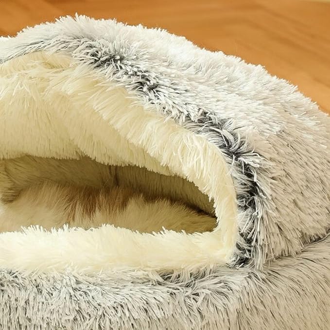 Plush Fluffy Dog and Cats Round Bed – Ultra-Soft Faux Fur Pet Shell Nest with Raised Bolster Edge, Self-Warming Calming Nest for Small to Large Pets (Pink, Large（26”）)