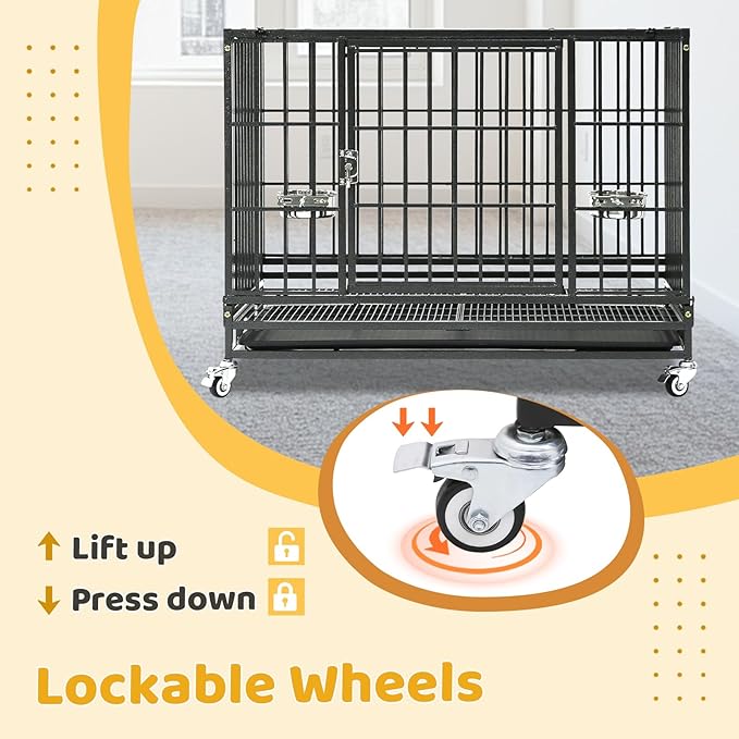 3 Pack Three Tiers 36 Inch Heavy Duty Stackable Dog Crate for Medium Dogs, Indestructible Escape Proof Dog Crate Cage with Bowls & Lockable Wheels, Double Door, Removable Tray and Metal Grids