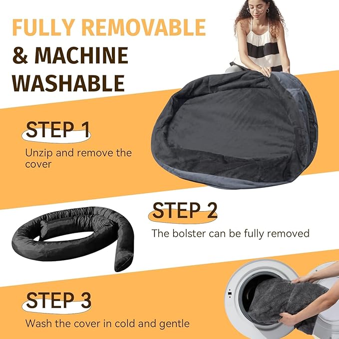 Orthopedic Washable Large Dog Bed: Cooling Dog Bed with Bolsters - Jumbo Bed Waterproof Removable Cover Non-Slip Pet Bed for Jumbo Large Sized