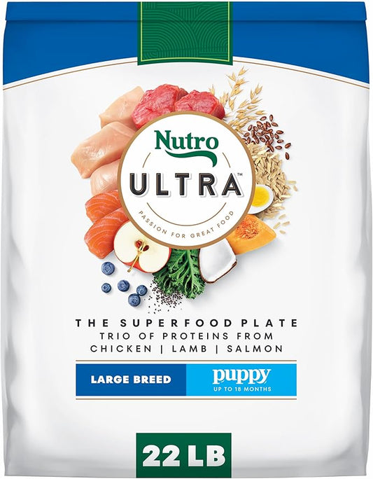 Nutro Ultra Large Breed Puppy Dry Dog Food, Chicken, Lamb and Salmon Protein Trio, 22 lb Bag
