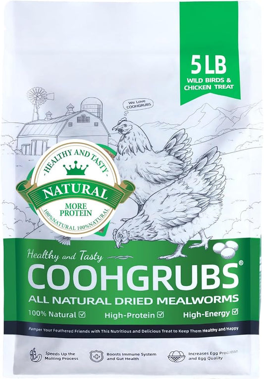 Dried Mealworms for Birds, Non-GMO High Protein Chicken Treats & Poultry Feed, 5 lb Bag