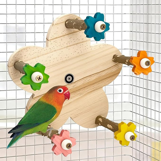 Parakeet Toys, Natural Wood Perch with 5 Branches, Unique Durable Bird Cage Accessories for Parakeets, Cockatiels, Budgerigars, Conures, Lovebirds