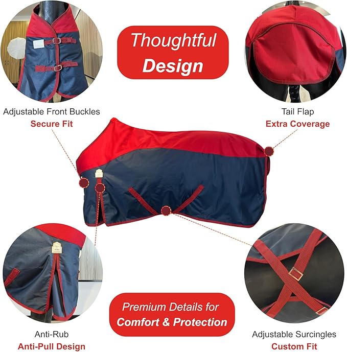 BARN & STABLE 600Denier 3000mm/3000mvp Super Waterproof & Breathable Horse Blankets for Winter with 200g Fill