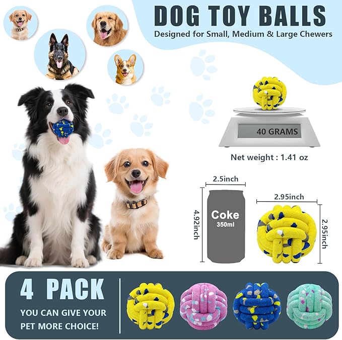 Magicorange Dog Balls Tennis Ball Toys Dog Toy for Aggressive Chewers Indestructible Teething Chew Toys Water Toy Fetch Ball for Dogs (4 Pack)