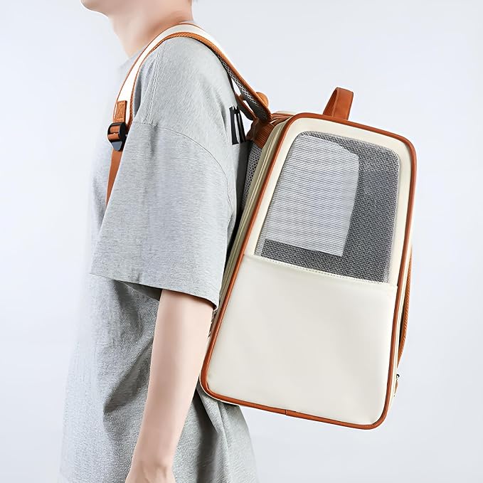 Faux Leather Cat Backpack Carrier,Cat Carrying Backpack for Small Cats and Dogs,Combines Light-Blocking Capabilities for Privacy Protection with air Circulation,Cushion Back Support