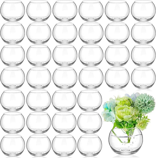 Zopeal 36 Pcs Fish Bowl Vase Glass Bubble Bowl Globe Glass Clear Bubble Vase Round Terrarium Goldfish Flower Centerpiece for Wedding Event Arrangement Office Home (3.5" h X 4.7" w)