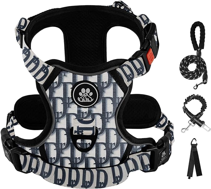 IVY&LANE No Pull Dog Harness with Leash Set, Reflective No Choke Pet Vest,Adjustable Oxford Dog Vest Harness with Easy Control Handle for Large Dogs (Vintage Blue,XL)
