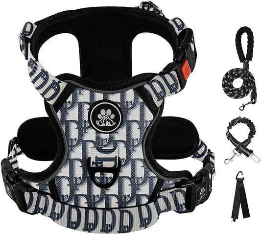 IVY&LANE No Pull Dog Harness with Leash Set, Reflective No Choke Pet Vest,Adjustable Oxford Dog Vest Harness with Easy Control Handle for Large Dogs (Vintage Blue,XL)