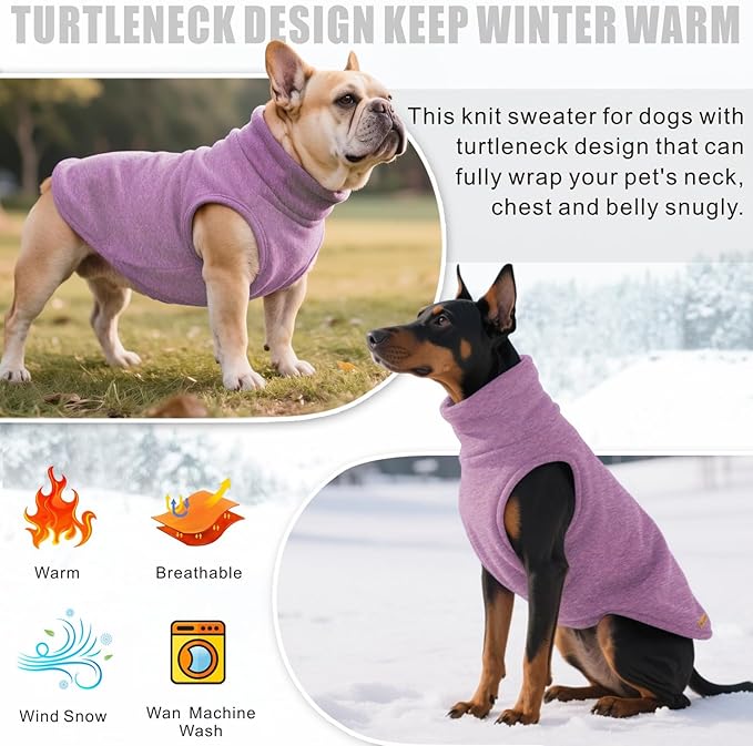 Mosucoirl Dog Sweaters Pet Pullover,Turtleneck Doggy Sweatshirt for Extra Large Dogs Thick Warm Dog Clothes Fleece Soft Winter Puppy Hoodies Outfit for Small Medium Large Dogs XS-4XL (Purple, L)