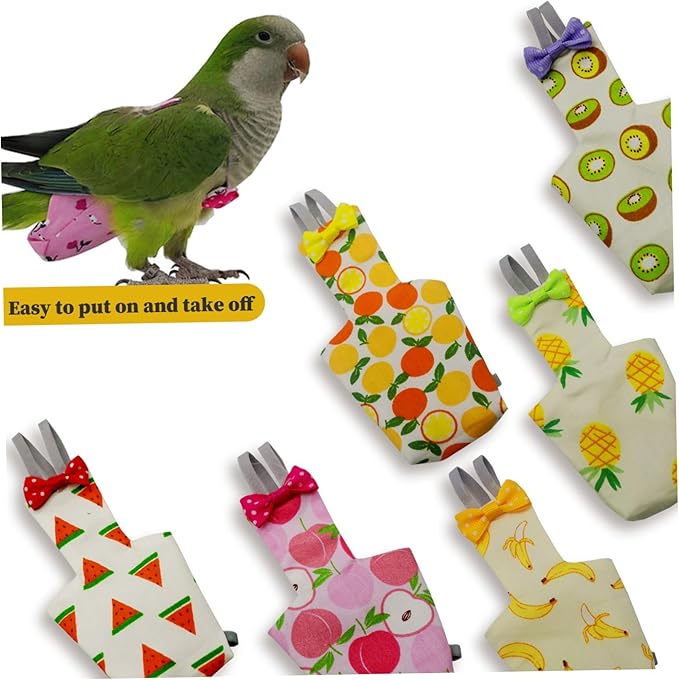 6PCS Washable Reusable Bird Diapers with Waterproof Lining & Adjustable Straps – Soft Parrot Diaper Clothes Costume Set for for Parakeets, for Budgies, for Mini Macaws (S)