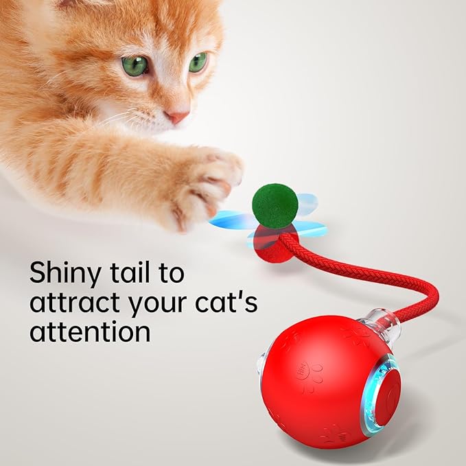 Interactive Cat Toys for Indoor Cats - Pet toys with Speedy Tail 2.0, Christmas Birthday Gift Cat Toys for Bored Indoor Adult Cats, Motion-Activated, 2025 New Upgraded, USB Rechargeable (Red)