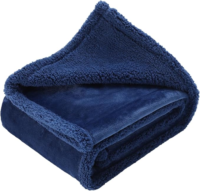 Waterproof Pet Blanket for Medium Large Dogs Washable Fluffy Thick Jacquard Shag Fleece Warm Sherpa Pet Blanket Cats Puppy Couch Protection (Navy blueXXL85*85inches)