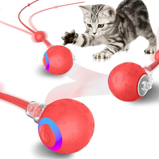 Interactive Cat Toys Ball for Indoor Cats, Automatic Pet Toys for Bored Indoor Adult Cats, Motion Activated, USB Rechargeable, Christmas Birthday Gifts (RED)