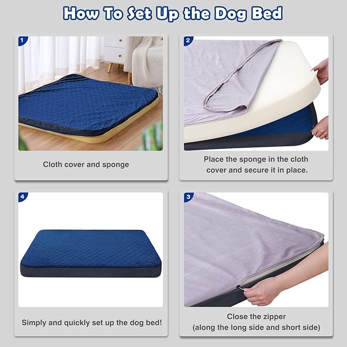 JoicyCo Large Dog Bed, Orthopedic Foam Big Dog Bed Mattress, 40 inch Joint Relief Pet Sleeping Beds, Non Slip Bottom with Removable Washable Cover, Dark Blue