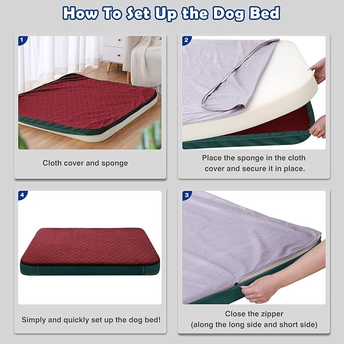 JoicyCo Dog Bed for Medium Dogs, Orthopedic Foam Dog Bed, Joint Relief Pets Sleeping Mattress, Non Slip Bottom with Washable Removable Cover, Wine Red