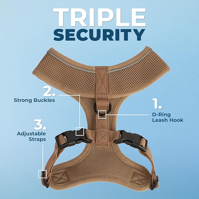 Best Pet Supplies Voyager Mesh Dog Breathable Harness Reflective Stitching, All Weather Adjustable for Walking Training, or Running - Heavy Duty & Durable, 220 Style (Beige), S