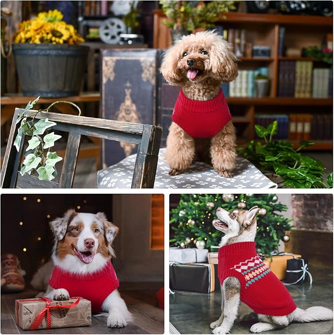 Kuoser Dog Sweater, Dog Sweaters for Large Size Dogs, Boy Girl Dogs Christmas Sweater, Pet Sweatshirt Outfits for Male Female, Warm Big Doggie Pullover Knitwear Clothes for Fall Winter, Red L