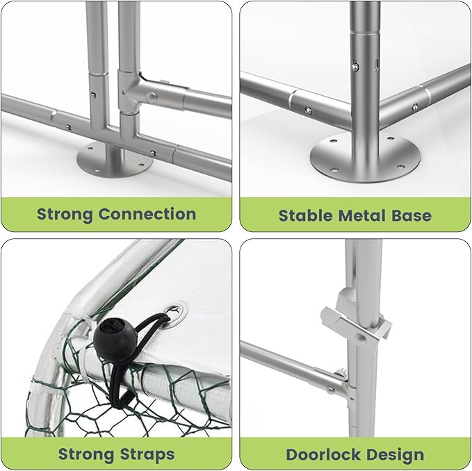 Large Metal Chicken Coop Run,Outdoor Walk-in Cage Peak Hen House with Waterproof and Anti-Uv Cover,Dome Roof Hen House with Security Lock for Outdoor,Backyard and Farm, 9.8 x 6.5 x 6.5 ft