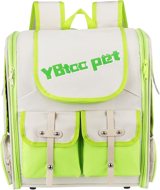 Pet Backpack Carrier, Portable and Ventilated, Oxford Cloth, Dogs Cats and Small Animals Travel Bag 13.39", (Green, 1 Pcs), Intended for Hiking/Camping/Traveling