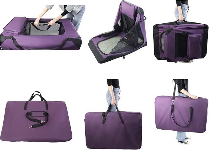 EliteField 3-Door Folding Soft Dog Crate with Carrying Bag and Fleece Bed (2 Year Warranty), Indoor & Outdoor Pet Home (30" L x 21" W x 24" H, Purple)