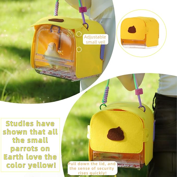 Portable Plastic Bird Cages，Travel Bird Cage,Lightweight Waterproof Ventilated Small Bird Cage,Outdoor Use Easy to Carry,for Small Birds, Budgies and Pet Birds (Yellow, B)