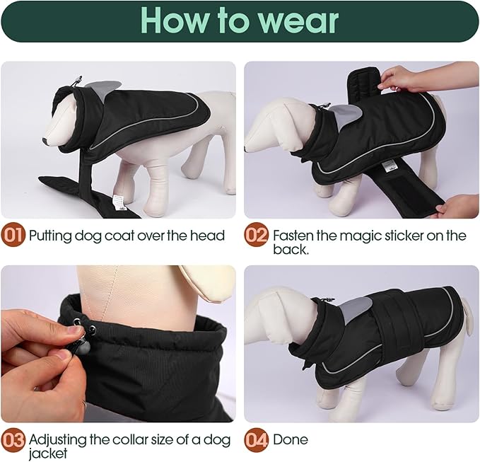Kuoser Dog Jacket, Dog Coats for Large Dogs, Winter Waterproof Big Doggie Vest, Reflective Dogs Cold Weather Coat, Windproof Turtleneck Pet Puffer Jacket Snowsuit Clothes with Harness Hole