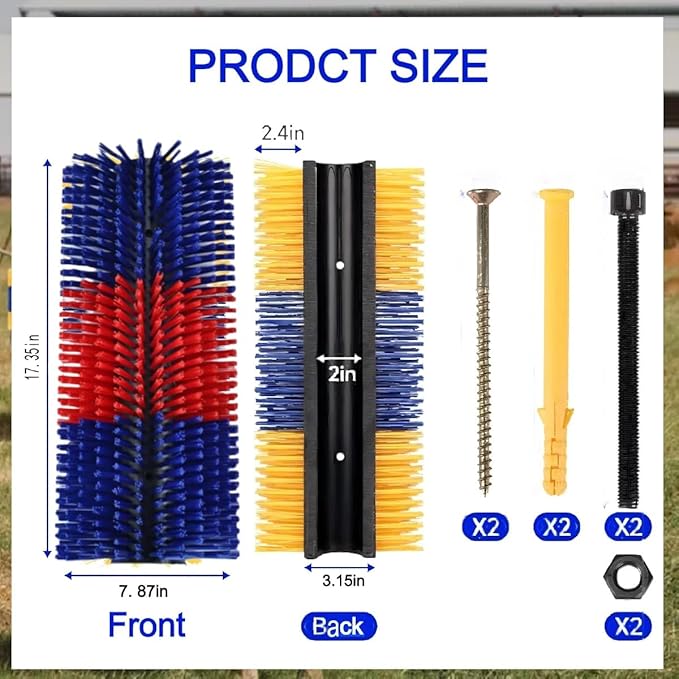 2PCS Livestock Scratching Brush,Goat Scratcher Brush Post with Cleaning Tool, Grooming and Massage Brushes for Horse Sheep Cow scratchers, Animals Back Scratching Itch