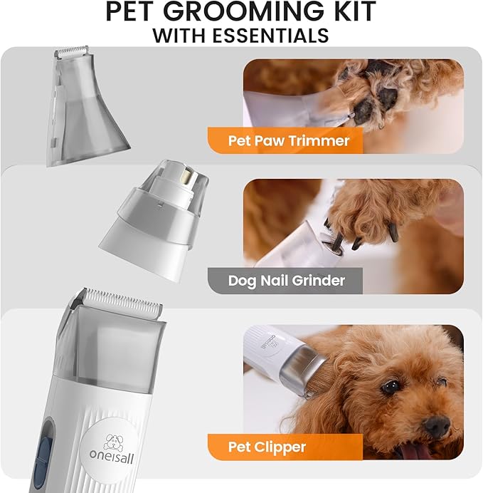 oneisall Dog Hair Vacuum & Dog Grooming Kit, Pet Grooming Vacuum with Pet Clipper Nail Grinder, 1.5L Dust Cup Dog Brush Vacuum with 7 Pet Grooming Tools for Shedding Pet Hair, Home Cleaning (Purple)