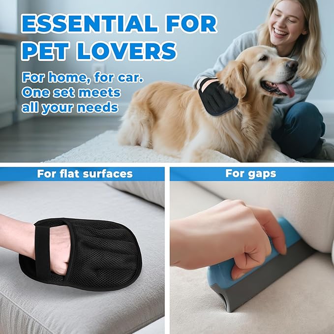 GRENTY Pet Hair Removal Glove for Cats & Dogs (2 Pcs), Upgraded Five-Finger Magic Brush Pet Hair Remover, Pet Hair Removal Tools for Clothing, Carpet, Sofa Gaps, Car Seat