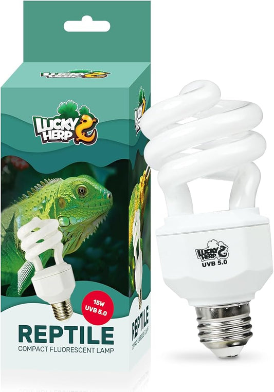 LUCKY HERP UVA UVB Reptile Light 5.0, Tropical UVB 100 Compact Fluorescent Lamp, UVB Light for Reptiles 15W, UVA UVB Reptile Light Bulb, UVB Bulb for Reptiles Chameleons Lizards Tortoises Snakes