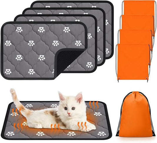 Riakrum 4 Pack Self Heating Cat Bed Pad Self Warming Pet Dog Mat Non Slip Washable Cat Kennel Crate Pad with Storage Bag for Indoor Outdoor Small Medium Dog Kitten(16 x 20 Inches)