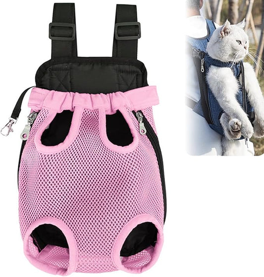 Portable Pet Carrier Backpack, Adjustable Pet Front Cat Dog Carrier Backpack Travel Bag for Small Medium Dogs Cats Puppies, Cat Backpack Carrier for Hiking Cycling (A, L)