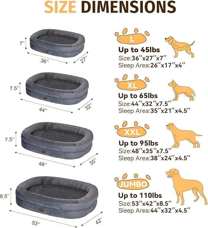 Orthopedic Washable Large Dog Bed: Waterproof Dog Bed with Bolsters - XXL Orthopedic Removable Cover for XXL Large Sized Pet - Non-Slip