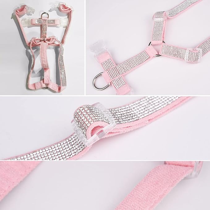 Dog Reflective Rhinestone Harness, No Pull Adjustable D-Ring Harness Walking Harness for Small Meduim Large Dog(Black,M)