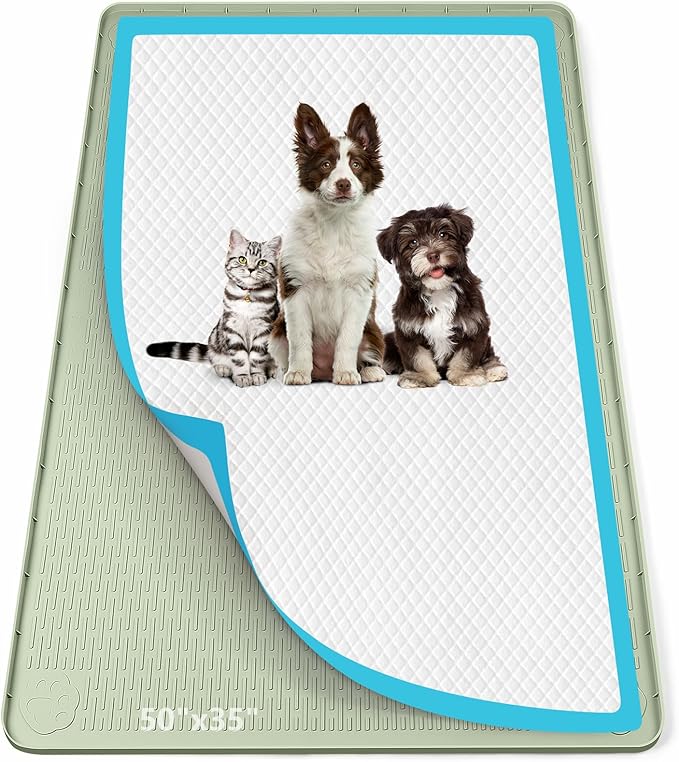 Pee Pad Holder for Dogs, 50" x 35" Silicone Pee Tray Mat Leak-Proof, High Edge, No Spill Pet Pad Holder for Puppy, Cat, Rabbit, Training Pads for Floor Protection, No Pee Pads (Green)