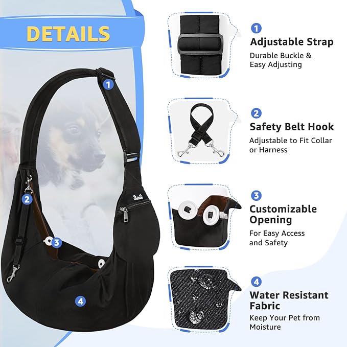 SlowTon Dog Carrier Sling - Thick Padded Shoulder Strap Adjustable Dog Carriers for Small Dogs, Puppy Carrier Purse for Pet Cat with Front Zipper Pocket Safety Belt Machine Washable (BN, S)