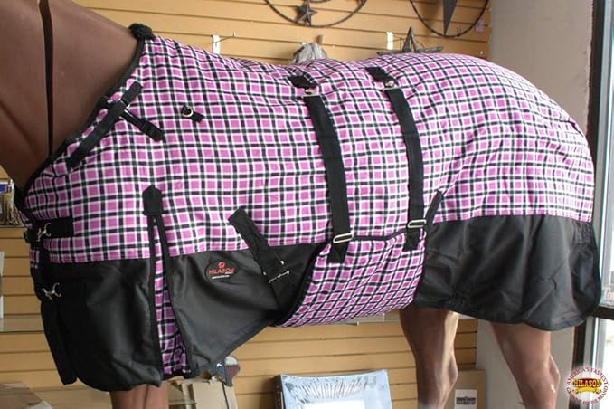 HILASON Pink Black Plaid 72 in 1200D Winter Waterproof Poly Horse Turnout Blanket Belly Wrap