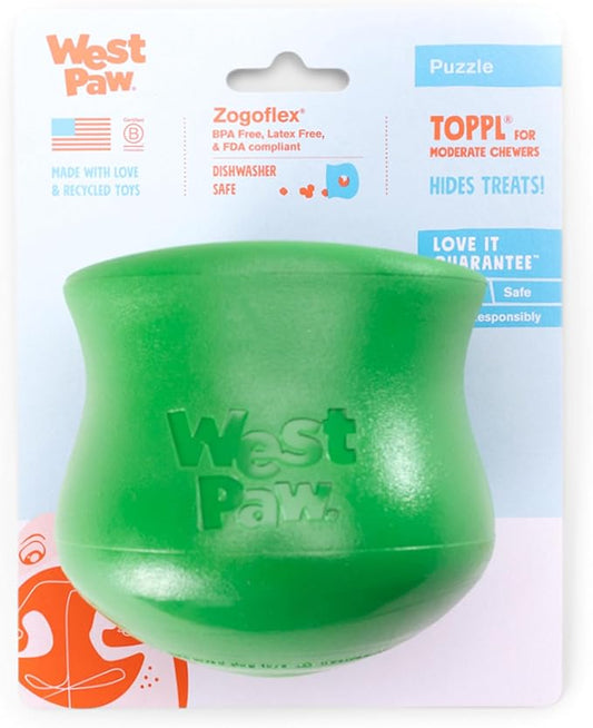 WEST PAW Toppl Durable Dog Treat Puzzle Toy for Medium to Large Dogs- Engaging Interactive Chew Toy for Mental Stimulation, Slow Feeding- 3/4 Cup Capacity - Clover Green, Large