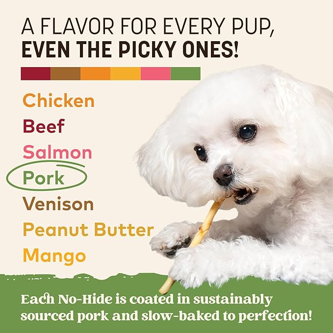 Earth Animal No Hide Stix - Long Lasting Rawhide Free Small Dog Chews Sticks, Pork - 90 Count