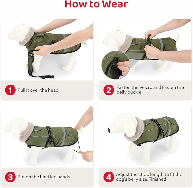 Dog Coat, Warm Dog Winter Coat Reflective Jacket Waterproof Fleece Vest, Pet Jacket Cozy for Cold Weather, Dogs Snowsuit Windproof, Adjustable Buckle for Small Dogs