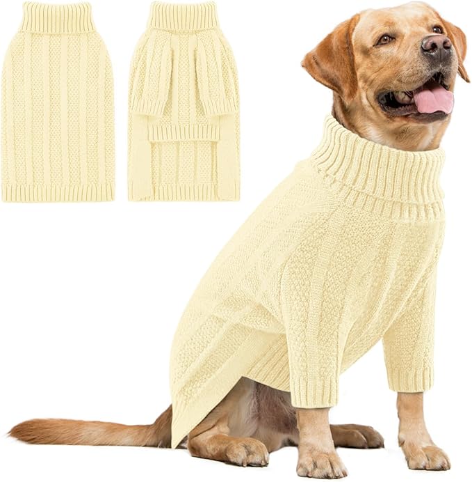 Queenmore XL Dog Sweater,Christmas Dog Sweaters for Extra Large Dogs Girl Boy,Warm Soft Doggy Pullover Clothes,Turtleneck Knitted Pet Winter Apparel for Golden Retriever,Labrador(Light Apricot,XL)
