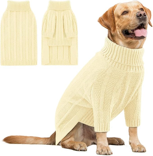 Queenmore XL Dog Sweater,Christmas Dog Sweaters for Extra Large Dogs Girl Boy,Warm Soft Doggy Pullover Clothes,Turtleneck Knitted Pet Winter Apparel for Golden Retriever,Labrador(Light Apricot,XL)