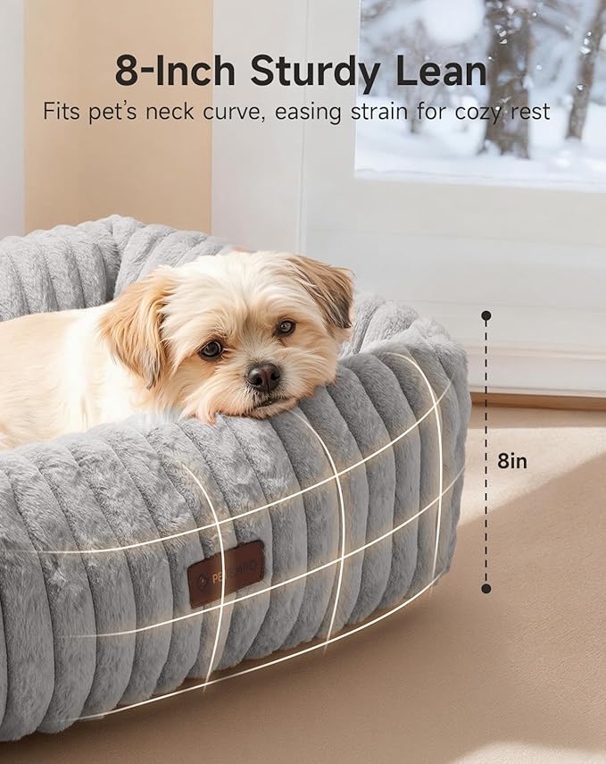 Heated Cat Bed Indoor, Pet Bed with 6 Temperature & 5 Timer Settings, Fluffy Cat Couch with Removable Machine-Washable Cover for Dogs Kitten Puppy in Winter, UL & FCC Certified, Medium, Grey