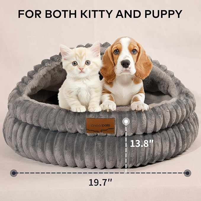 CHEERPALS Cat Bed for Indoor Cats, Washable Round Cat Bed Soft Fluffy Pet Bed for Kitty, Puppy and Small Dog(Dark Blue)