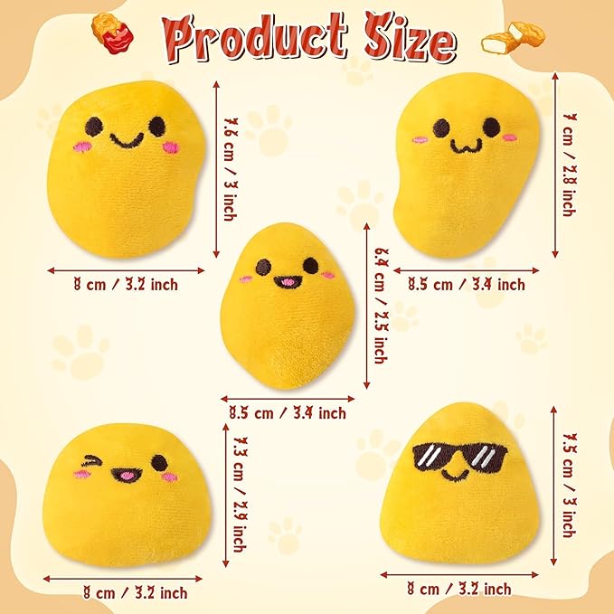 L1rabe Nuggets Catnip Stuffed Toys - Christmas Winter Gifts 5Pcs Funny Yellow Fried Chicken Nuggets Indoor Cat Toys, Kitten Chew Bite Kick Interactive Supplies for Pet Lovers Kitten Birthday Present