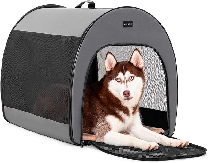 PETSFIT Soft Dog Crate, Dog Crate Travel - 30 Inch Lightweight, Roomy, Easy to Set Up, Sturdy Portable Dog Kennel with Thick Mat, Grey
